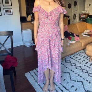 ASTR The Label Ruffle Cold Shoulder Hi-Lo Maxi Dress